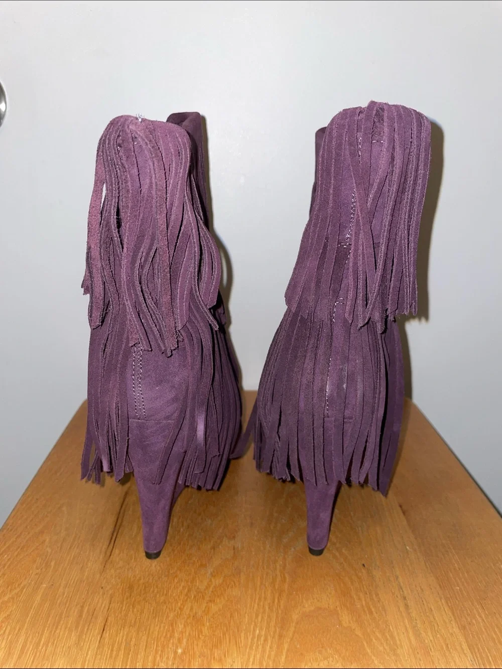 Lilliana Tesla-1 Fringe Wedge Booties - Plum Purple - New in Box Size 8
